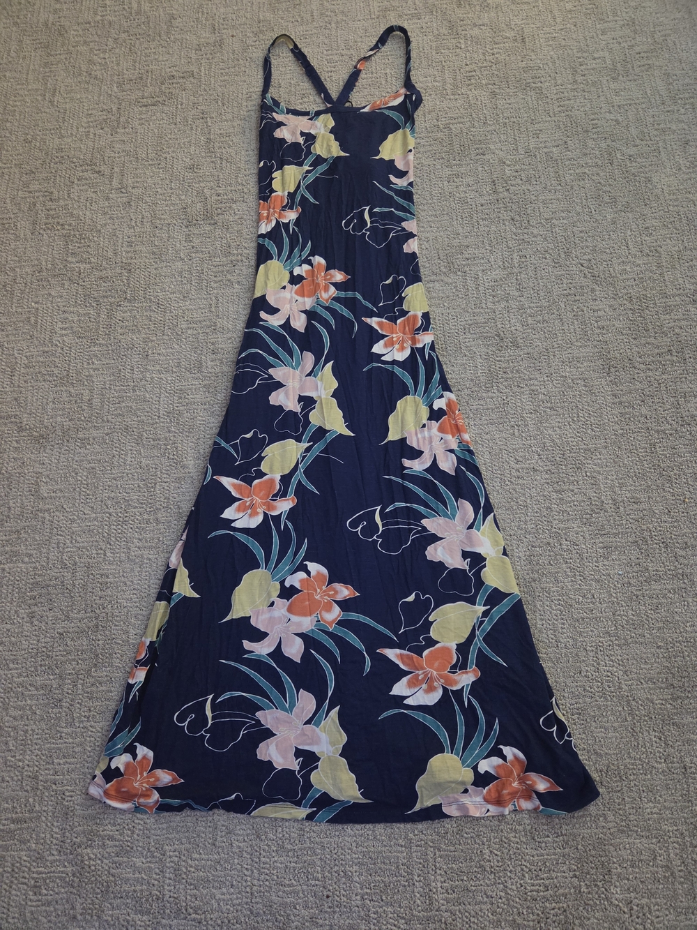 Volcom Navy Floral Maxi Dress with Coral & Yellow Blooms